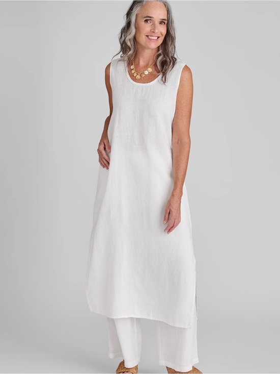 Flax Tops - FLAX Sleeveless White Linen Tunic Top Dress M